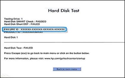 hp hard drive test error